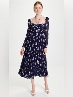 Self-Portrait Pansy Print Chiffon Cut Out Midi Dress